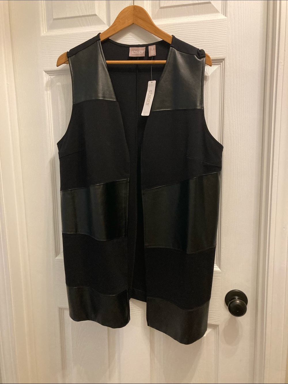Chico's Black Faux-Leather Panel Sleeveless Vest NWT Size 3